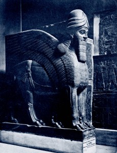 Colossal statue of a winged lion (lamassu) from the North-West Palace of Ashurnasirpal II, from Nimroud, ca 883-859 BC; photo ca 1860. Credit: © Shutterstock