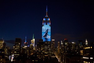 Large images of endangered species are projected on the south facade of The Empire State Building, Saturday, Aug. 1, 2015, in New York. The large scale projections are in part inspired by and produced by the filmmakers of an upcoming documentary called "Racing Extinction." Credit: © Craig Ruttle, AP Photo