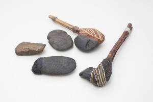 The fragments came from a ground-edge axe with a handle similar to these pictured. Credit: © Stuart Hay, Australian National University