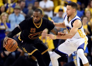 Cleveland Cavaliers forward LeBron James (23) handles the ball against Golden State Warriors guard Stephen Curry (30) during the third quarter in game seven of the NBA Finals at Oracle Arena.  Credit: © Bob Donnan, USA Today Sports/Reuters 