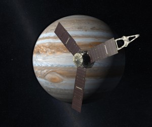 Launching from Earth in 2011, the Juno spacecraft will arrive at Jupiter in 2016 to study the giant planet from an elliptical, polar orbit. Juno will repeatedly dive between the planet and its intense belts of charged particle radiation, coming only 5,000 kilometers (about 3,000 miles) from the cloud tops at closest approach. Credit: NASA/JPL