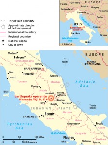 Map of Italy earthquake location. Credit: WORLD BOOK map