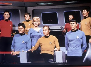 TV series, Star Trek, USA 1960s, scene with: William Shatner, Leonard Nimoy, James Doohan, DeForest Kelley, Nichelle Nichol. Credit: © Interfoto/Alamy Images