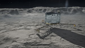 This artist's impression shows the European Space Agency (ESA) lander Philae on the surface of comet 67P/Churyumov-Gerasimenko. Philae was released from the ESA probe Rosetta to gather detailed information about the comet's structure and makeup. Credit: DLR German Aerospace Center