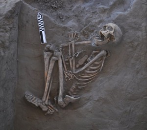 The skeletal remains of Kaakutja, an aboriginal man who scientists think was killed by a boomerang about in the 13th century. Credit: © Antiquity Publications
