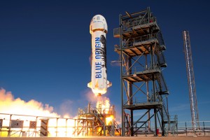The same New Shepard booster that flew to space and then landed vertically in November 2015 has now flown and landed again. Credit: Blue Origin