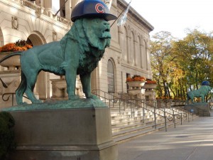 Art Institute of Chicago - The lions get Chicago Cubs hats for the first time. Credit: Art Institute of Chicago 