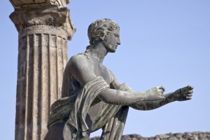 Apollo, the Greek god of light, is depicted in this statue at the ancient Roman city of Pompeii in Italy. The Romans also worshipped Apollo as a god of healing and prophecy. Statue of Apollo. Credit: © Thinkstock