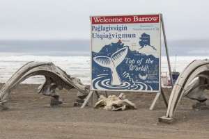 Barrow, Alaska welcome sign on the beach of the Chukchi Sea. Credit: © Michelle Holihan, Shutterstock