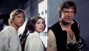 The heroes of Star Wars—Luke Skywalker (played by Mark Hamill), Princess Leia (Carrie Fisher), and Han Solo (Harrison Ford)—first appeared in American cinemas 40 years ago today on May 25, 1977. Credit: © Lucasfilm Ltd