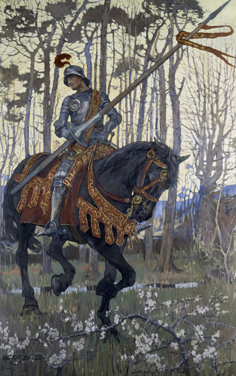 An illustration from King Arthur’s Wood, a medieval romance written and illustrated by the English artist Elizabeth Adela Stanhope Forbes. For almost 1,000 years, writers have told of Arthur's brave deeds and the adventures of his knights of the Round Table.  Credit: © "King Arthur's Wood" by Elizabeth Adela Stanhope Forbes (Fine Art Photographic Library/SuperStock)  