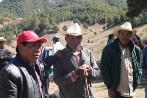 Isidro Baldenegro López (left), 2005 Goldman Environmental Prize Winner, North America (Mexico), with elders of the Tarahumara community, Coloradas de la Virgen, Chihuahua, where he opposes illegal logging operations. Credit: Goldman Environmental Prize