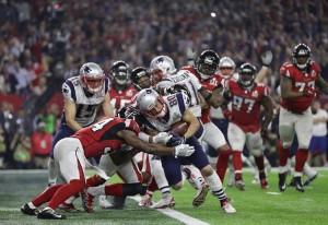 Danny Amendola #80 of the New England Patriots scores a two point conversion late in the fourth quarter against Jalen Collins #32 and Brian Poole #34 of the Atlanta Falcons during Super Bowl 51 at NRG Stadium on February 5, 2017 in Houston, Texas.  Credit: © Ronald Martinez, Getty Images