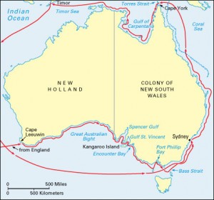 Click to view larger image Matthew Flinders sailed around Australia from 1801 to 1803. He surveyed the southern coast, and he named Spencer Gulf, Kangaroo Island, and Encounter Bay. Credit: WORLD BOOK map