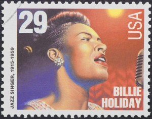 A postage stamp printed in USA showing an image of Billie Holiday, circa 1995. Credit: © Shutterstock