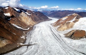 Kluane National Park and Reserve is in southwestern Yukon, a territory of Canada. Ice and mountains dominate the landscape. Kaskawulsh Glacier, shown here, is one of many glaciers in the park. Credit: © Parks Canada