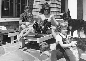 John F. Kennedy's family consisted of the president; his son, John, Jr.; his wife, Jackie; his daughter, Caroline; and a number of pets. Credit: John F. Kennedy Library