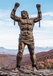 Statue of Unbound Prometheus with Broken Chain on the Eagle Rocks in the Caucasus. Credit: © Shutterstock