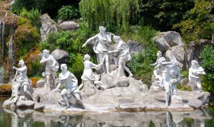 Fountain of Diana and Actaeon and The Big Waterfal. Mythological statues of nymphs in the garden Royal Palace in Caserta. Credit: © Antonio Gravante, Shutterstock