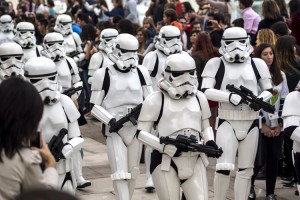 People of 501st Legion, official costuming organization, take part in the Star Wars Parade wearing perfectly accurate costumes on OCTOBER 24, 2015 in MALAGA. Credit: © Antonio Martin, Shutterstock