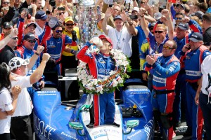 Takuma Sato of Japan, driver of the #26 Andretti Autosport Honda, celebrates in Victory Lane after winning the 101st running of the Indianapolis 500 at Indianapolis Motorspeedway on May 28, 2017 in Indianapolis, Indiana. Credit: © Jamie Squire, Getty Images
