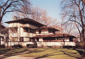 The prairie style created by Frank Lloyd Wright revolutionized American domestic architecture. The houses he designed in the prairie style emphasized horizontal lines and natural materials that harmonized with the landscape. Wright designed this prairie house in 1902 in Oak Park, Ill. Credit: Hedrich-Blessing