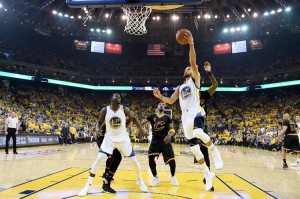Stephen Curry #30 of the Golden State Warriors goes up for a shot against the Cleveland Cavaliers in Game 5 of the 2017 NBA Finals at ORACLE Arena on June 12, 2017 in Oakland, California. Credit: © Kyle Terada, Pool/Getty Images