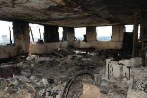 This handout image supplied by the London Metropolitan Police Service on June 18, 2017 shows an interior view of a fire damaged flat in Grenfell Tower in West London, England. 30 people have been confirmed dead and dozens still missing after the 24 storey residential Grenfell Tower block in Latimer Road was engulfed in flames in the early hours of June 14. Emergency services will continue to search through the building for bodies. Police have said that some victims may never be identified. Credit: London Metropolitan Police