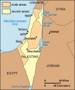 Click to view larger image Palestine partition in 1947. The United Nations partition plan of 1947 divided Palestine into Arab and Jewish areas. The Jewish area became the independent nation of Israel in 1948. Credit: WORLD BOOK map