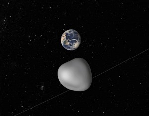 This illustration depicts the safe flyby of asteroid 2012 TC4 as it passes under Earth on Oct. 12, 2017. While scientists cannot yet predict exactly how close it will approach, they are certain it will come no closer than 4,200 miles (6,800 kilometers) from Earth's surface. Credit: NASA/JPL-Caltech 