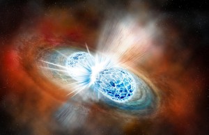 Artist’s representation of two neutron stars colliding, which astronomers witnessed for the first time on August 17. Credit: © Robin Dienel, Carnegie Institution for Science