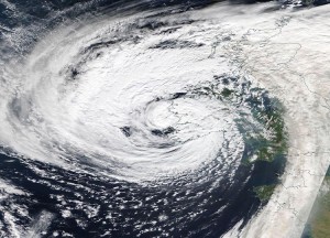 Satellite image of Hurricane Ophelia (2017)'s extratropical remnant on October 16, while making landfall on Ireland. Credit: NASA