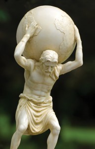 Atlas was forced by Zeus, king of the gods, to support the sky forever. In this sculpture, the sphere represents the sky. Credit: © Shutterstock