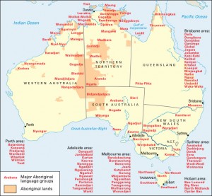 Click to view larger image Aboriginal language groups today are concentrated in regions with dense populations. Aboriginal people of Australia spoke about 250 distinct languages—with about 600 dialects—at the time European settlers arrived in 1778. About 145 Aboriginal languages are spoken in Australia today. Most are critically endangered, with few native speakers remaining. Credit: WORLD BOOK map