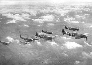 Royal Air Force Supermarine Spitfires patrol the skies above the United Kingdom during World War II. Credit: AFHRA
