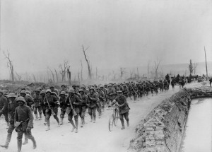 World War 1. German soldiers marching toward Albert, France during the German Offensive of Spring 1918. Credit: © Everett Historical/Shutterstock