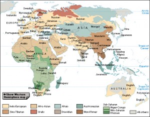 Click to view larger image Language regions of the Eastern Hemisphere. Credit: WORLD BOOK map