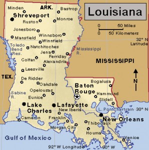 Click to view larger image Louisiana. Credit: WORLD BOOK map