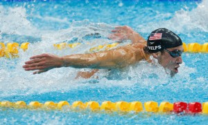 Michael Phelps of the Unites States competes in the butterfly leg of the Men's 4x100 Medley Relay held at the National Aquatics Centre during Day 9 of the Beijing 2008 Olympic Games on August 17, 2008 in Beijing, China. The United States team won the gold medal with a world record time of 3:29:34 Credit: © Cameron Spencer, Getty Images