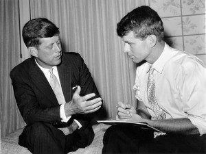 As a senator and later as president, John F. Kennedy worked closely with his brother Robert, right. This picture was taken in 1960 during the campaign for president. Credit: AP/Wide World 