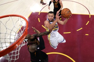 Stephen Curry #30 of the Golden State Warriors drives to the basket in the second half against LeBron James #23 of the Cleveland Cavaliers during Game Four of the 2018 NBA Finals at Quicken Loans Arena on June 8, 2018 in Cleveland, Ohio.  Credit: © Kyle Terada, Getty Images