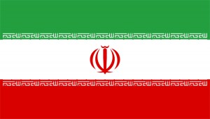 Iran's flag adopted in 1980, has three horizontal stripes, red, white, and green (top to bottom ). The inscription God Is Greatest appears in Arabic 11 times on both the green stripe and the red stripe of the flag. The white stripe bears the coat of arms, which is the word Allah (the Arabic name for God), drawn in formal Arabic script. Credit: © Grebeshkov Maxim, Shutterstock