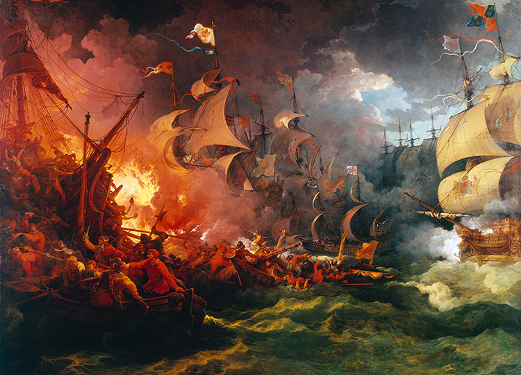Defeat of the Spanish Armada, 8 August 1588. Credit: Defeat of the Spanish Armada, 8 August 1588 (1796), oil on canvas by Philip James de Loutherbourg; National Maritime Museum