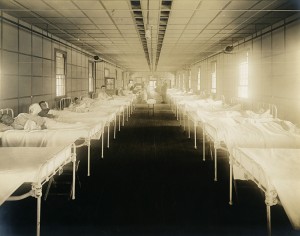 Interior of a hospital ward at the Base Hospital, Camp Jackson, South Carolina, during the influenza epidemic, circa September/October 1918. Credit: Otis Historical Archives/National Museum of Health and Medicine