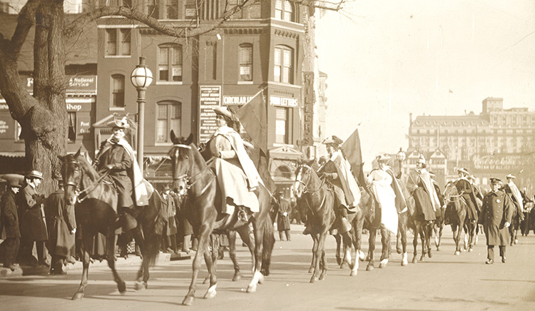 The Progressive Era was marked by widespread demands for reform. Public demonstrations were common tactics among reformers of the era. Women on horseback participated in a suffrage parade in Washington, D.C., in 1914, shown here. Women gained the right to vote in 1920. Credit: Library of Congress 
