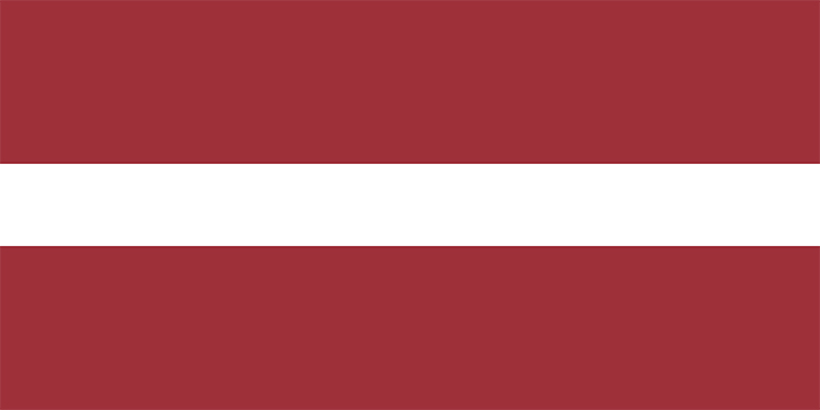Latvia's flag has a white horizontal stripe on a red background. The flag dates back to the 1200's, when it served as a banner in battle for one of the original Latvian tribes.  Credit: © Loveshop/Shutterstock