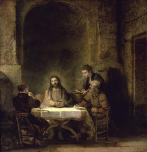  Christ at Emmaus (1648), also called Supper at Emmaus, is one of many works that the Dutch artist Rembrandt created about the life of Jesus Christ. In this painting, Rembrandt portrays the resurrected Jesus revealing himself to two disciples seated at supper while a servant brings them food. The supper was held in the village of Emmaus, near Jerusalem, three days after Christ’s Crucifixion. Credit: © Peter Willi, SuperStock 