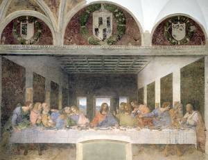 Leonardo da Vinci's painting The Last Supper shows the final meal that Jesus shared with his 12 apostles. In the painting, Jesus is seated in the center, just after he had told the apostles that one of them would betray him. Leonardo, a famous Italian artist, painted the scene on a monastery wall, finishing the work about 1497. The picture began to peel soon after he completed it, but later it was restored. Credit: The Last Supper (1495-1497), fresco by Leonardo da Vinci; Santa Maria delle Grazie, Milan, Italy (Bridgeman Images)