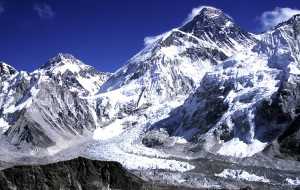 Mount Everest, in the Himalaya range on the frontier of Tibet and Nepal, is the highest mountain in the world. The lofty, snow-covered peak rises about 5 1/2 miles (8.9 kilometers) above sea level. Credit: © Robert Preston, Alamy Images 