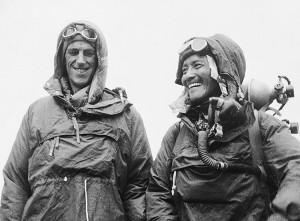 Sir Edmund Hillary, left, a New Zealand mountain climber, and Tenzing Norgay, right, a a Sherpa tribesman from Nepal, became the first two men to reach the top of Mount Everest and return. They reached the summit at 11:30 a.m. on May 29, 1953, and remained there for about 15 minutes before starting their descent. Credit: AP/Wide World 